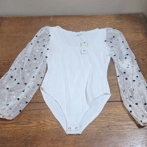 Coco + Jaimeson Tulle Sleeved Polka Dot Bodysuit Medium